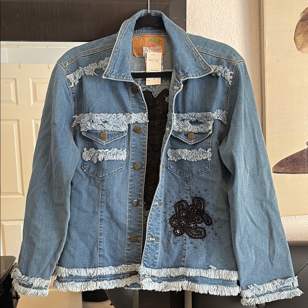 Sassy Thai Blue Jean Jacket Vintage Distressed Style NWT
